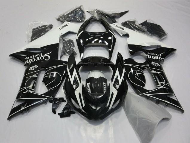 2005-2006 Glossy Black White Corona Extra Tribal Kawasaki ZX6R Motorcycle Fairings Canada