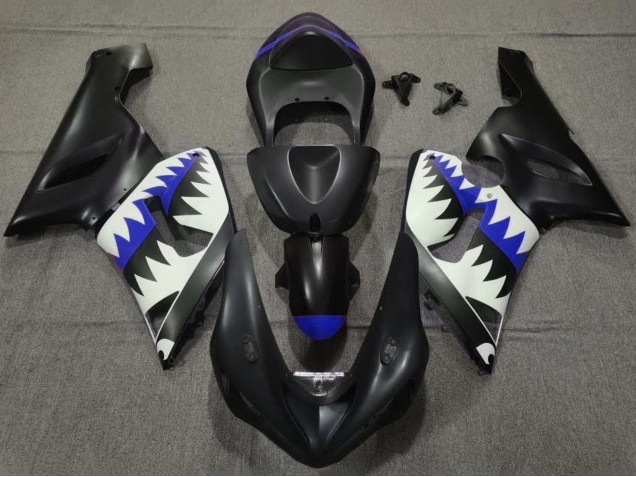 2005-2006 Matte Black White Blue Shark Kawasaki ZX6R Motorcycle Fairings Canada