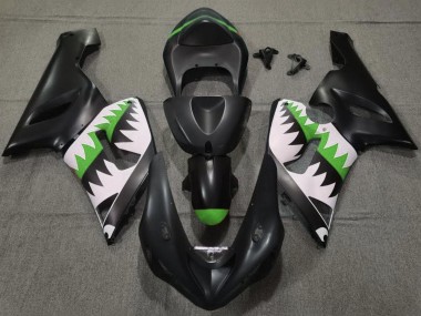 2005-2006 Matte Black White Green Shark Kawasaki ZX6R Motorcycle Fairings Canada