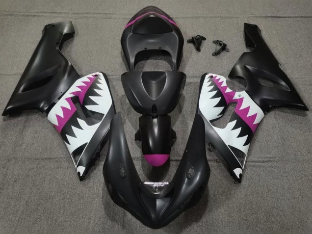 2005-2006 Matte Black White Pink Shark Kawasaki ZX6R Motorcycle Fairings Canada