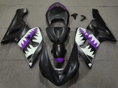 2005-2006 Matte Black White Purple Shark Kawasaki ZX6R Motorcycle Fairings Canada