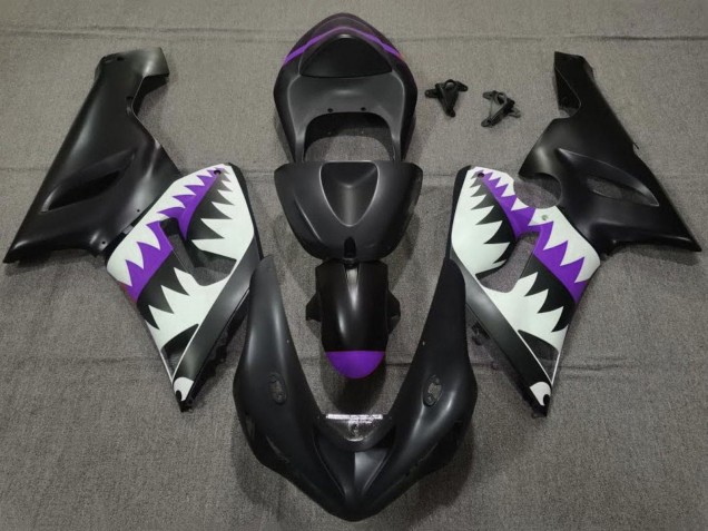 2005-2006 Matte Black White Purple Shark Kawasaki ZX6R Motorcycle Fairings Canada