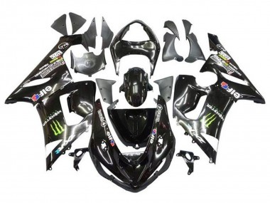 2005-2006 Glossy Black Yellow Monster Kawasaki ZX6R Motorcycle Fairings Canada