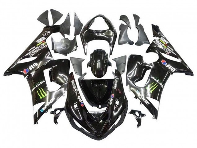 2005-2006 Glossy Black Yellow Monster Kawasaki ZX6R Motorcycle Fairings Canada