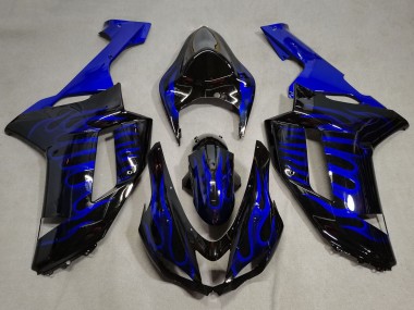 2007-2008 Black Blue Flame Kawasaki ZX6R Motorcycle Fairings Canada