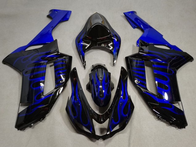 2007-2008 Black Blue Flame Kawasaki ZX6R Motorcycle Fairings Canada