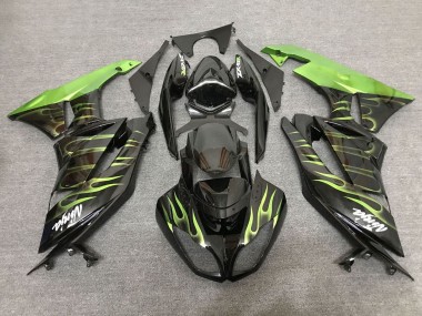 2007-2008 Black Light Green Flame Kawasaki ZX6R Motorcycle Fairings Canada
