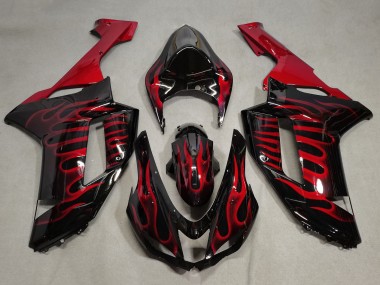 2007-2008 Black Red Flame Kawasaki ZX6R Motorcycle Fairings Canada