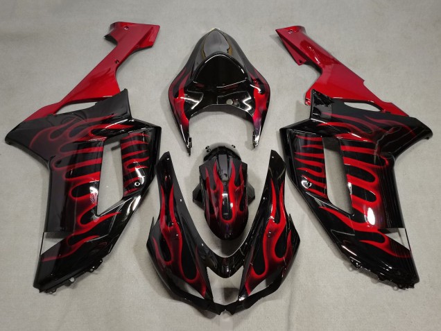2007-2008 Black Red Flame Kawasaki ZX6R Motorcycle Fairings Canada