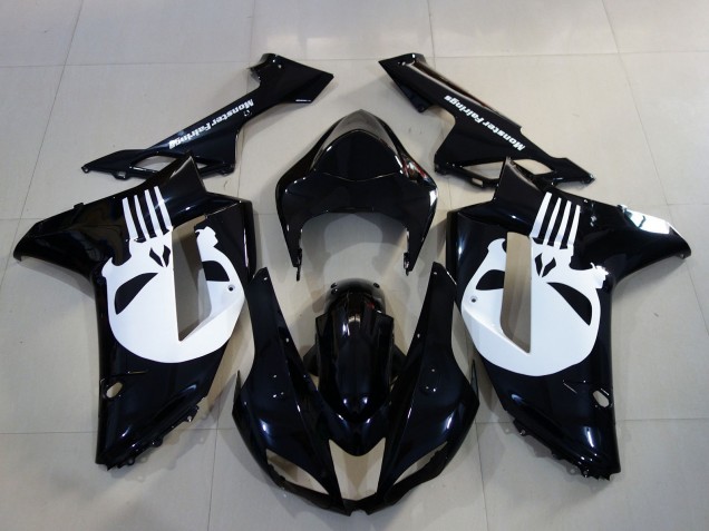2007-2008 Black White Skull Kawasaki ZX6R Motorcycle Fairings Canada