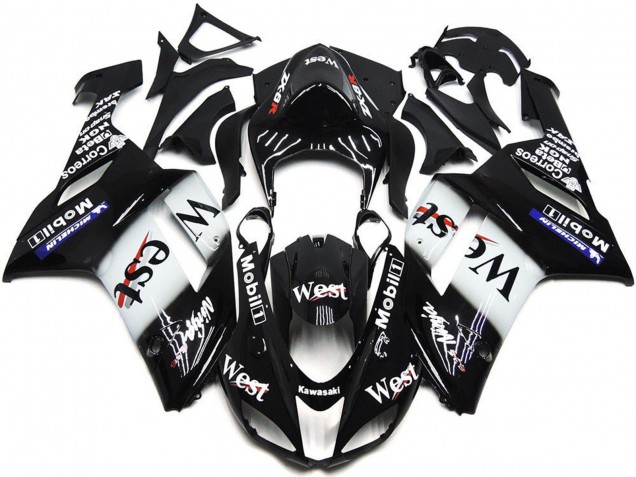 2007-2008 Black White West Mobil Kawasaki ZX6R Motorcycle Fairings Canada