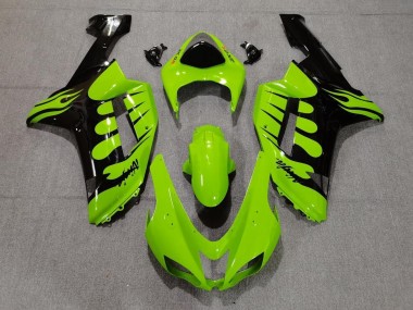 2007-2008 Green Black Flame Kawasaki ZX6R Motorcycle Fairings Canada