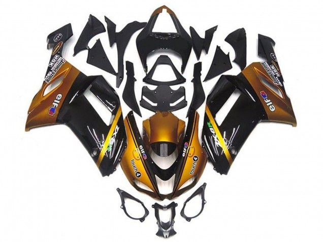 2007-2008 Gold Black Elf Kawasaki ZX6R Motorcycle Fairings Canada