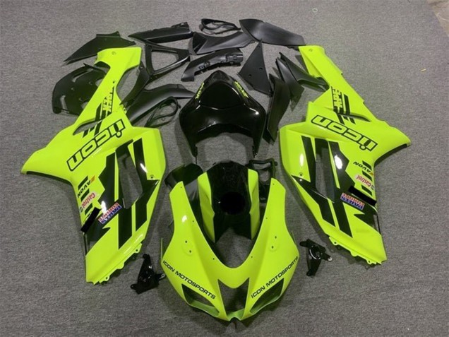 2007-2008 Neon Yellow Black Icon Kawasaki ZX6R Motorcycle Fairings Canada