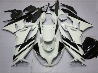 2009-2012 White Glossy Black Stripe Kawasaki ZX6R Motorcycle Fairings Canada