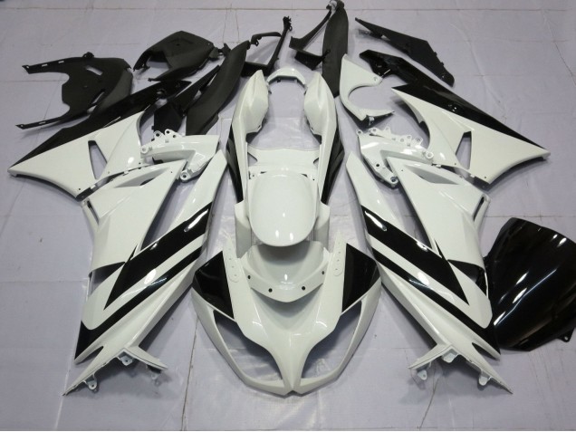 2009-2012 White Glossy Black Stripe Kawasaki ZX6R Motorcycle Fairings Canada