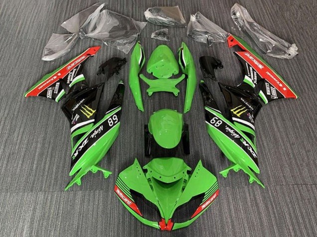 2009-2012 Green Glossy Black Red Yellow Monster Motocard Kawasaki ZX6R Motorcycle Fairings Canada