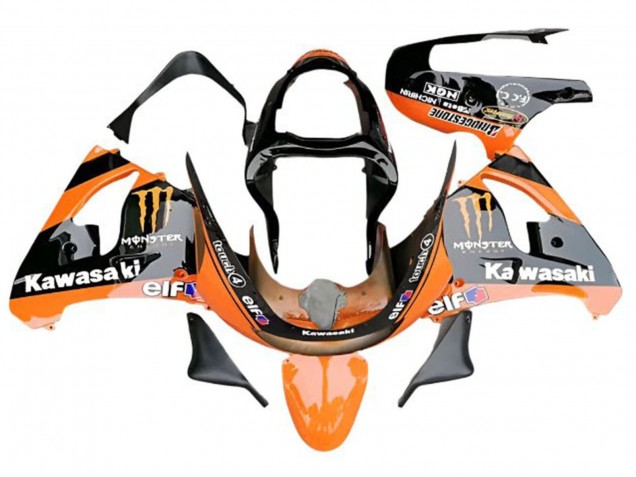 2009-2012 Orange Glossy Black Elf Monster Kawasaki ZX6R Motorcycle Fairings Canada