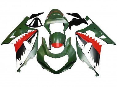 2001-2003 Matte Army Green White Red Shark Suzuki GSXR 600 / GSXR 750 Motorcycle Fairings Canada