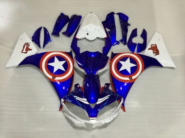 2012-2014 White Blue Red Star Captain America Yamaha YZF 1000 R1 Motorcycle Fairings Canada