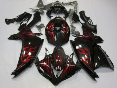2007-2008 Glossy Black Red Flame Yamaha YZF 1000 R1 Motorcycle Fairings Canada