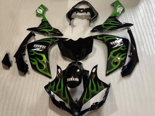 2007-2008 Glossy Black Green Flame Yamaha YZF 1000 R1 Motorcycle Fairings Canada