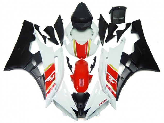 2006-2007 White Red Gold Matte Black Yamaha YZF R6 Motorcycle Fairings Canada