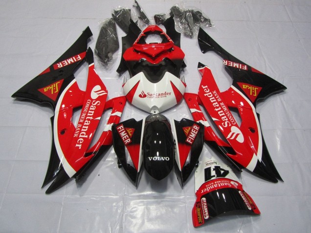 2008-2016 White Red Black Santander Yamaha YZF R6 Motorcycle Fairings Canada