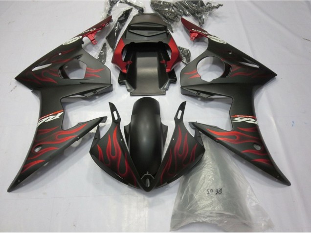 2005 Matte Black Matte Red Flame Yamaha YZF R6 Motorcycle Fairings Canada