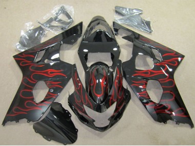 2004-2005 Glossy Black Red Flame Suzuki GSXR 600 Motorcycle Fairings Canada
