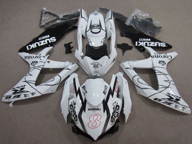2008-2010 White Black Corona Extra Motul 8 Suzuki GSXR 600 Motorcycle Fairings Canada