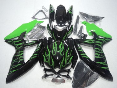 2008-2010 Glossy Black Green Flame Suzuki GSXR 600 Motorcycle Fairings Canada