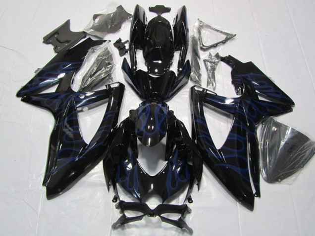 2008-2010 Glossy Black Blue Flame Suzuki GSXR 600 Motorcycle Fairings Canada