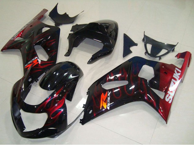 2001-2003 Glossy Black Red Flame Suzuki GSXR 750 Motorcycle Fairings Canada