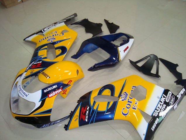 2001-2003 Yellow White Blue Alstare Corona Extra Motul Suzuki GSXR 750 Motorcycle Fairings Canada