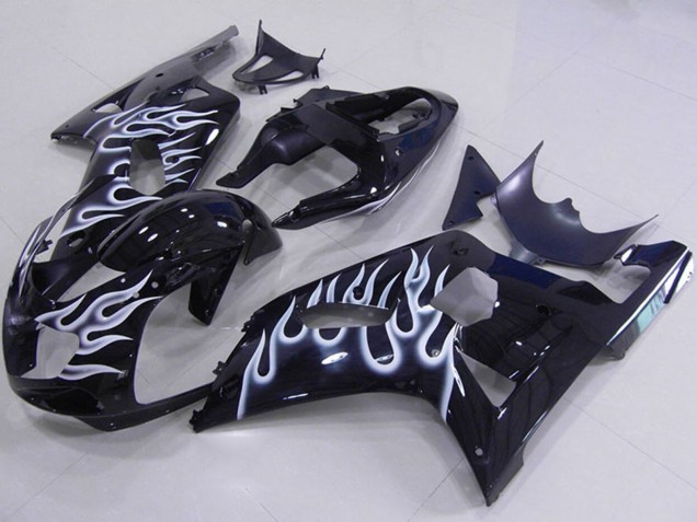 2001-2003 Glossy Black White Flame Suzuki GSXR 750 Motorcycle Fairings Canada