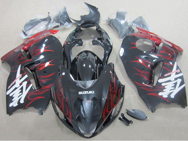 1996-2007 Black Red Flame Suzuki GSXR 1300 Hayabusa Motorcycle Fairings Canada