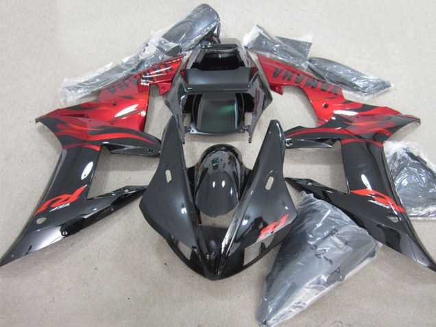 2002-2003 Glossy Black Red Flame Yamaha YZF R1 Motorcycle Fairings Canada