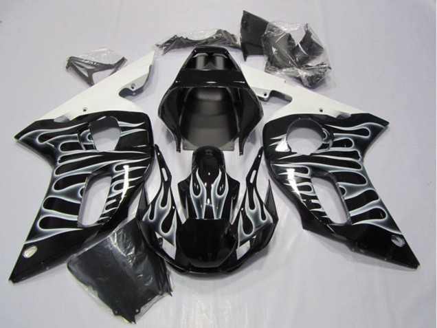 1998-2002 Glossy Black White Flame Yamaha YZF R6 Motorcycle Fairings Canada
