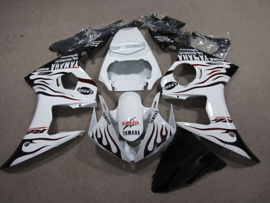 2003-2004 White Glossy Black Flame Shark Yamaha YZF R6 Motorcycle Fairings Canada