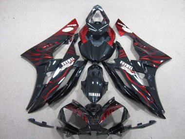 2006-2007 Glossy Black Red Flame Yamaha YZF R6 Motorcycle Fairings Canada