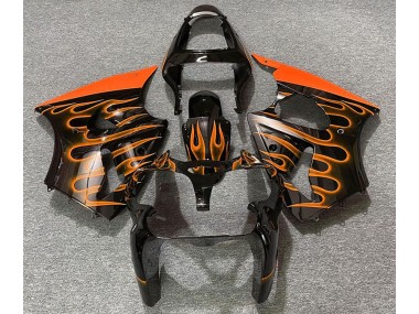 2000-2002 Gloss Black & Orange Flame Kawasaki ZX6R Motorcycle Fairings Canada