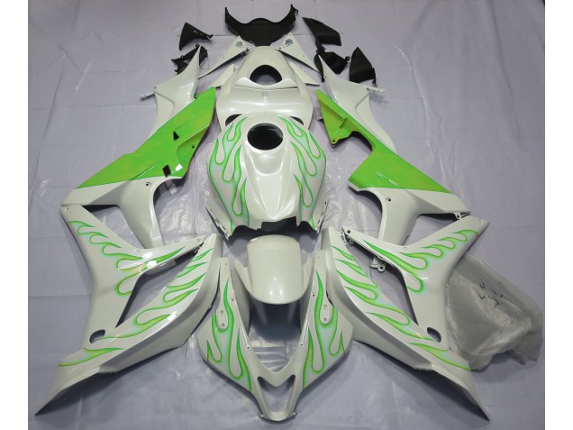 2007-2008 Lime Green Flame on White Honda CBR600RR Motorcycle Fairings Canada 2007-2008 Lime Green Flame on White Honda CBR600RR Motorcycle Fairings Canada