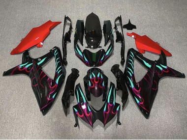 2008-2010 Red and Cyan Flame Suzuki GSXR 600-750 Motorcycle Fairings Canada