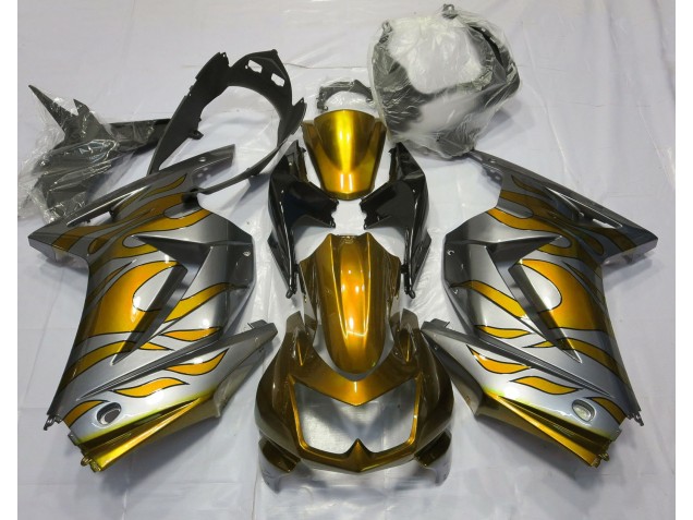 2008-2013 Gold and Silver Flame Kawasaki Ninja 250 Motorcycle Fairings Canada 2008-2013 Gold and Silver Flame Kawasaki Ninja 250 Motorcycle Fairings Canada